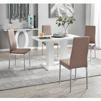 IMPERIA White High Gloss Dining Table & 4 Faux Leather Milan Dining Chairs
