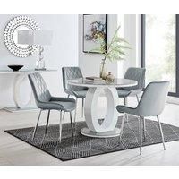 GIOVANI Round White Gloss and Grey Glass Table and 4 Faux Leather Pesaro Chairs