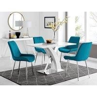 ATLANTA White High Gloss and Chrome Dining Table & 4 Velvet Faux Leather Chairs