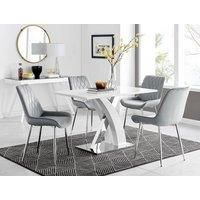ATLANTA White High Gloss and Chrome Dining Table & 4 Velvet Faux Leather Chairs