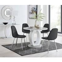 GIOVANI Round White Gloss and Grey Glass Table and 4 Faux Leather Corona Chairs