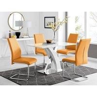 ATLANTA 4 White High Gloss Chrome Dining Table and 4 Faux Leather Dining Chairs