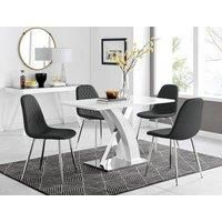 Atlanta White High Gloss and Chrome 4 Seater Dining Table with X Shaped Legs and 4 Faux Leather Corona Chairs