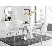 Atlanta White High Gloss and Chrome 4 Seater Dining Table with X Shaped Legs and 4 Faux Leather Corona Chairs