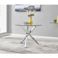 Selina 100cm 4-Seater Striking Round Glass & Chrome Dining Table With Square Legs