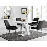 ATLANTA White High Gloss and Chrome Dining Table & 4 Velvet Faux Leather Chairs