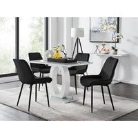 GIOVANI White Gloss Grey Glass Dining Table &4 Faux Leather Velvet Pesaro Chairs