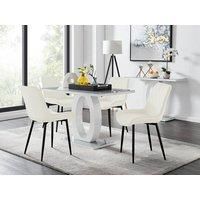 GIOVANI White Gloss Grey Glass Dining Table &4 Faux Leather Velvet Pesaro Chairs