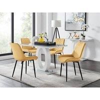 GIOVANI White Gloss Grey Glass Dining Table &4 Faux Leather Velvet Pesaro Chairs