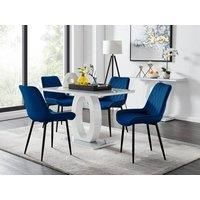 GIOVANI White Gloss Grey Glass Dining Table &4 Faux Leather Velvet Pesaro Chairs