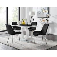 GIOVANI White Gloss Grey Glass Dining Table &4 Faux Leather Velvet Pesaro Chairs