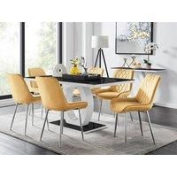 GIOVANI White High Gloss Black Glass Table & 6 Faux Leather Velvet Pesaro Chairs