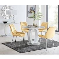 GIOVANI Round White Gloss and Grey Glass Table and 4 Faux Leather Pesaro Chairs