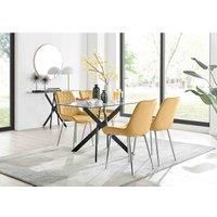 LEONARDO Rectangular Glass and Black Leg Dining Table & 4 Pesaro Chairs