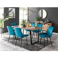 Furniture Box Kylo Brown Wood Effect Dining Table and 6 Blue Pesaro Black Leg Chairs