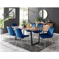 Furniture Box Kylo Brown Wood Effect Dining Table and 6 Navy Pesaro Silver Leg Chairs