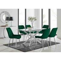 Furniture Box LIRA 120 Extending Dining Table and 6 Green Pesaro Silver Leg Chairs