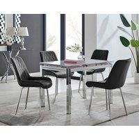 ENNA White Glass Chrome Extending Dining Table & 4/6 Velvet Faux Leather Chairs