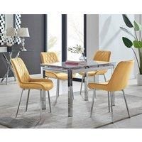ENNA White Glass Chrome Extending Dining Table & 4/6 Velvet Faux Leather Chairs