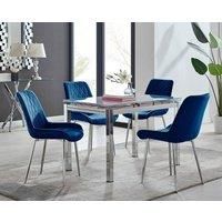 ENNA White Glass Chrome Extending Dining Table & 4/6 Velvet Faux Leather Chairs