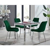 ENNA White Glass Chrome Extending Dining Table & 4/6 Velvet Faux Leather Chairs
