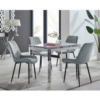 ENNA White Glass Chrome Extending Dining Table & 4/6 Velvet Faux Leather Chairs