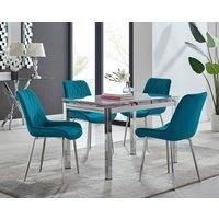 ENNA White Glass Chrome Extending Dining Table & 4/6 Velvet Faux Leather Chairs