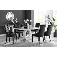 Giovani 6 Grey High Gloss Dining Table & 6 Velvet Belgravia Black Leg Chairs