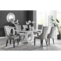 Giovani 6 Grey High Gloss Dining Table & 6 Velvet Belgravia Black Leg Chairs