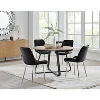 SANTORINI Round Brown Wood Effect Dining Table & 4 Pesaro Dining Chairs