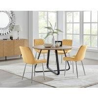 SANTORINI Round Brown Wood Effect Dining Table & 4 Pesaro Dining Chairs