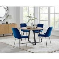 SANTORINI Round Brown Wood Effect Dining Table & 4 Pesaro Dining Chairs
