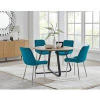 SANTORINI Round Brown Wood Effect Dining Table & 4 Pesaro Dining Chairs