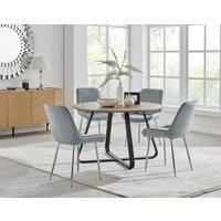 SANTORINI Round Brown Wood Effect Dining Table & 4 Pesaro Dining Chairs