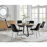 SANTORINI Round Brown Wood Effect Dining Table & 6 Pesaro Dining Chairs