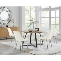 SANTORINI Round Brown Wood Effect Dining Table & 6 Pesaro Dining Chairs