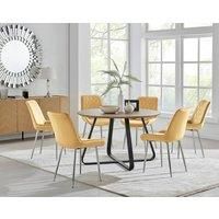 SANTORINI Round Brown Wood Effect Dining Table & 6 Pesaro Dining Chairs