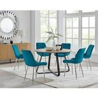 SANTORINI Round Brown Wood Effect Dining Table & 6 Pesaro Dining Chairs