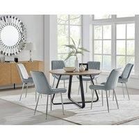 SANTORINI Round Brown Wood Effect Dining Table & 6 Pesaro Dining Chairs