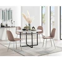 Furniture Box Adley Grey Concrete Effect Storage Dining Table and 4 Cappuccino Corona Silver Chairs