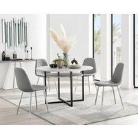 Adley Grey Concrete Effect Storage Dining Table & 4 Corona Silver Leg Chairs Set