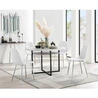 Furniture Box Adley Grey Concrete Effect Storage Dining Table and 4 White Corona Silver Chairs
