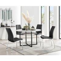 Furniture Box Adley Grey Concrete Effect Storage Dining Table and 4 Black Isco Chairs