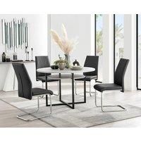 Furniture Box Adley Grey Concrete Effect Storage Dining Table and 4 Black Lorenzo Chairs