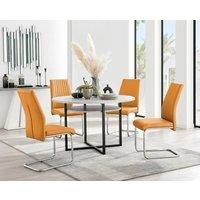 Furniture Box Adley Grey Concrete Effect Storage Dining Table and 4 Mustard Lorenzo Chairs