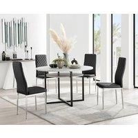 Furniture Box Adley Grey Concrete Effect Storage Dining Table and 4 Black Milan Chrome Leg Chairs