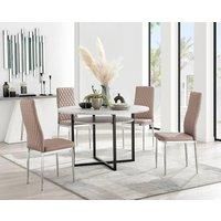 Furniture Box Adley Grey Concrete Effect Storage Dining Table and 4 Cappuccino Milan Chrome Leg Chairs