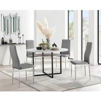 Furniture Box Adley Grey Concrete Effect Storage Dining Table and 4 Grey Milan Chrome Leg Chairs