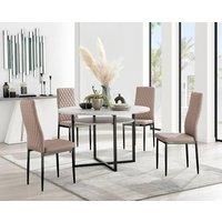 Adley Grey Concrete Effect Storage Dining Table and 4 Milan Black Leg Chairs Set