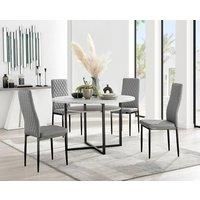 Adley Grey Concrete Effect Storage Dining Table and 4 Milan Black Leg Chairs Set